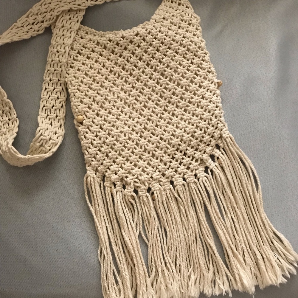 Vintage Cream Cotton Macrame Boho Bag - Picture 6 of 9